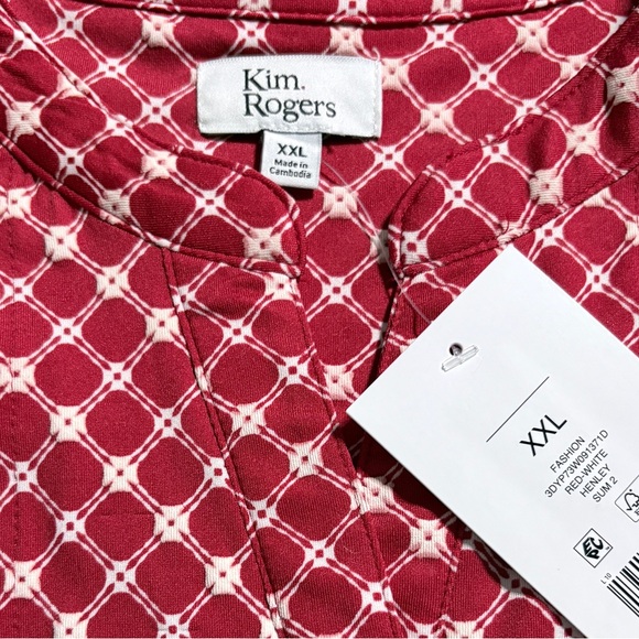 Kim Rogers Red and Cream Geometric Print Top - Picture 4 of 6